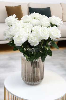 Yapay Çiçek 9'lu Bağdat Gülü Demeti 42 cm Beyaz - Yapay Çiçek Deposu