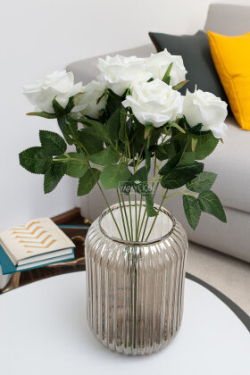 Yapay Çiçek 9'lu Bağdat Gülü Demeti 42 cm Beyaz - 2