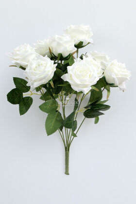 Yapay Çiçek 9'lu Bağdat Gülü Demeti 42 cm Beyaz - 3