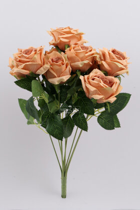 Yapay Çiçek 9'lu Bağdat Gülü Demeti 42 cm Somon - 3