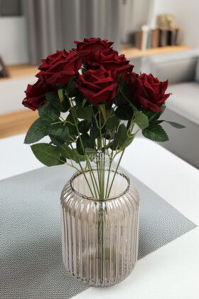 Yapay Çiçek 9'lu Bağdat Gülü Demeti 42 cm Bordo - 2