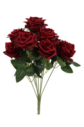 Yapay Çiçek 9'lu Bağdat Gülü Demeti 42 cm Bordo - 3