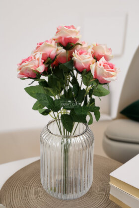 Yapay Çiçek 9'lu Bağdat Gülü Demeti 42 cm Ebruli - 2