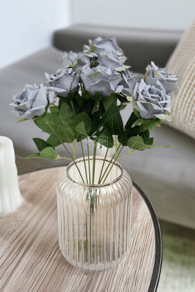 Yapay Çiçek 9'lu Bağdat Gülü Demeti 42 cm Gri - 2