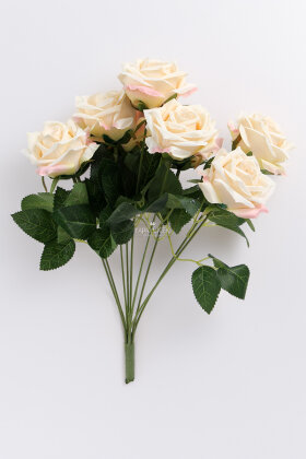 Yapay Çiçek 9'lu Bağdat Gülü Demeti 42 cm Krem-Pembe - 3