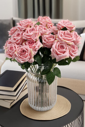 Yapay Çiçek 9'lu Bağdat Gülü Demeti 42 cm Pembe - Yapay Çiçek Deposu