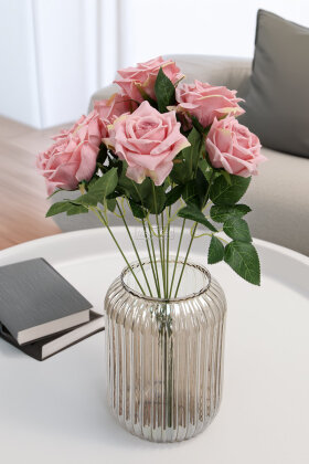 Yapay Çiçek 9'lu Bağdat Gülü Demeti 42 cm Pembe - 2