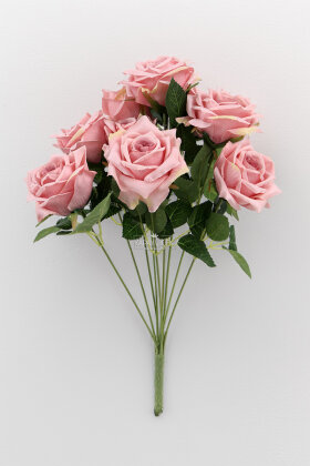 Yapay Çiçek 9'lu Bağdat Gülü Demeti 42 cm Pembe - 3