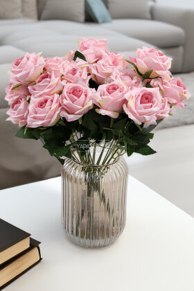 Yapay Çiçek 9'lu Bağdat Gülü Demeti 42 cm Toz Pembe - Yapay Çiçek Deposu