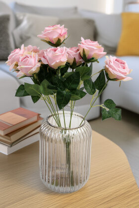 Yapay Çiçek 9'lu Bağdat Gülü Demeti 42 cm Toz Pembe - 2