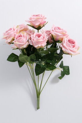 Yapay Çiçek 9'lu Bağdat Gülü Demeti 42 cm Toz Pembe - 3