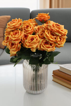 Yapay Çiçek 9'lu Bağdat Gülü Demeti 42 cm Turuncu - Yapay Çiçek Deposu