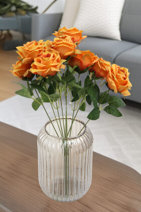 Yapay Çiçek 9'lu Bağdat Gülü Demeti 42 cm Turuncu - 2