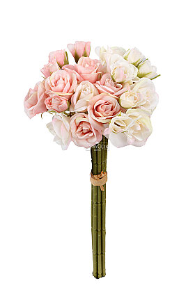 Yapay Çiçek 9'lu Katmerli Çardak Gülü Demeti 30 cm Toz Pembe-Krem - 3