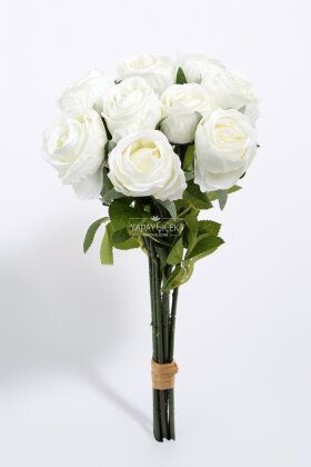 Yapay Çiçek 9'lu Kibar Lüx Gonca Gül Dalı Demeti 35 cm Beyaz - 3