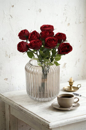 Yapay Çiçek 9'lu Kibar Lüx Gonca Gül Dalı Demeti 35 cm Bordo - 2