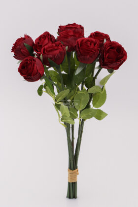 Yapay Çiçek 9'lu Kibar Lüx Gonca Gül Dalı Demeti 35 cm Bordo - 3