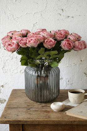 Yapay Çiçek 9'lu Kibar Lüx Gonca Gül Dalı Demeti 35 cm Gül Kurusu - Yapay Çiçek Deposu