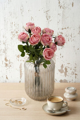 Yapay Çiçek 9'lu Kibar Lüx Gonca Gül Dalı Demeti 35 cm Gül Kurusu - 2