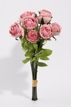 Yapay Çiçek 9'lu Kibar Lüx Gonca Gül Dalı Demeti 35 cm Gül Kurusu - 3