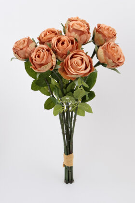 Yapay Çiçek 9'lu Kibar Lüx Gonca Gül Dalı Demeti 35 cm Kahverengi - 3