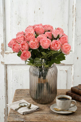 Yapay Çiçek 9'lu Kibar Lüx Gonca Gül Dalı Demeti 35 cm Pembe - Yapay Çiçek Deposu