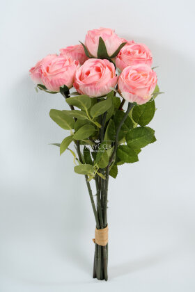Yapay Çiçek 9'lu Kibar Lüx Gonca Gül Dalı Demeti 35 cm Pembe - 3