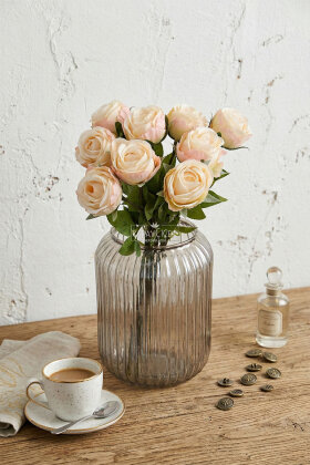 Yapay Çiçek 9'lu Kibar Lüx Gonca Gül Dalı Demeti 35 cm Somon - 2