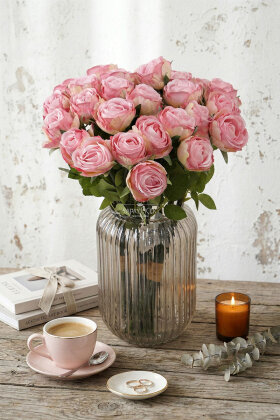 Yapay Çiçek 9'lu Kibar Lüx Gonca Gül Dalı Demeti 35 cm Toz Pembe - Yapay Çiçek Deposu