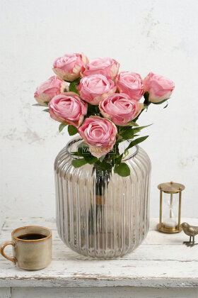 Yapay Çiçek 9'lu Kibar Lüx Gonca Gül Dalı Demeti 35 cm Toz Pembe - 2