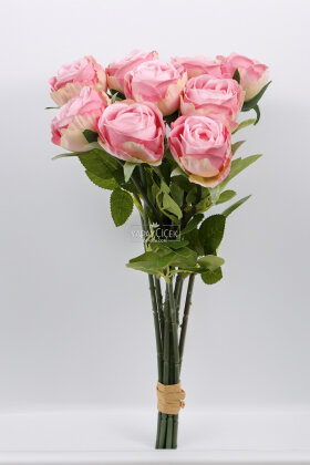 Yapay Çiçek 9'lu Kibar Lüx Gonca Gül Dalı Demeti 35 cm Toz Pembe - 3