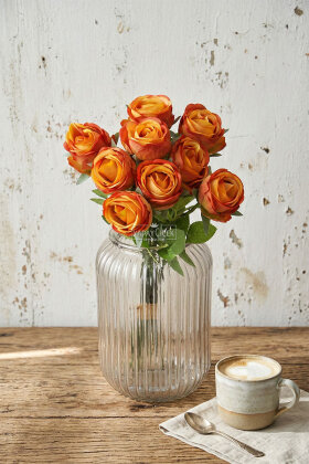 Yapay Çiçek 9'lu Kibar Lüx Gonca Gül Dalı Demeti 35 cm Turuncu - 2