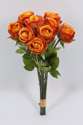 Yapay Çiçek 9'lu Kibar Lüx Gonca Gül Dalı Demeti 35 cm Turuncu - 3