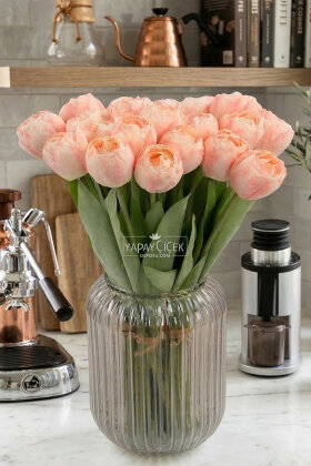 Yapay Çiçek 9'lu Kuru Model Dağ Lalesi Demeti 40 cm Somon - Yapay Çiçek Deposu