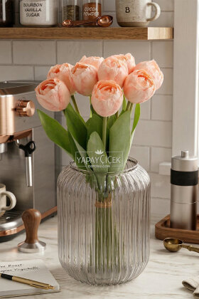 Yapay Çiçek 9'lu Kuru Model Dağ Lalesi Demeti 40 cm Somon - 2