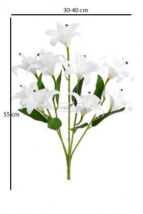 Yapay Çiçek 9lu Islak Lilyum Demeti 55 cm Beyaz - 3