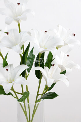 Yapay Çiçek 9lu Islak Lilyum Demeti 55 cm Beyaz - 4