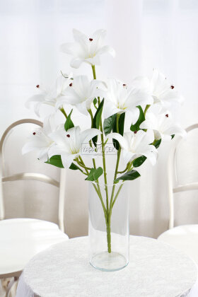 Yapay Çiçek 9lu Islak Lilyum Demeti 55 cm Beyaz - 2