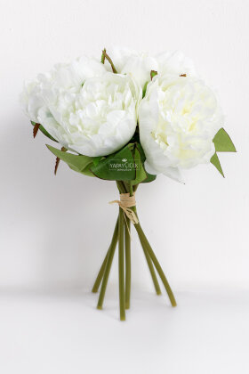 Yapay Çiçek 6lı Açmış Şakayık Gül Buketi Krem - 2