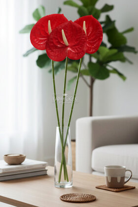 Yapay Islak Tekli Antoryum Dalı 60 cm Kırmızı - Yapay Çiçek Deposu