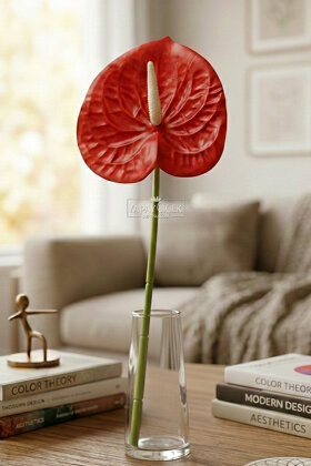 Yapay Islak Tekli Antoryum Dalı 60 cm Kırmızı - 2