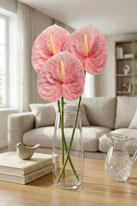 Yapay Islak Tekli Antoryum Dalı 60 cm Pembe - Yapay Çiçek Deposu