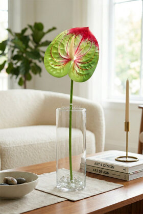 Yapay Islak Tekli Antoryum Dalı 60 cm Yeşil-Fuşya - 2