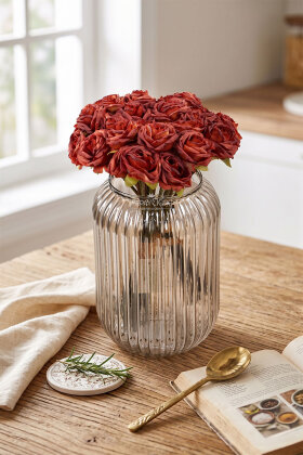 Yapay Çiçek 9'lu Aqua Gül Buketi 26 cm Alev Turuncu - Yapay Çiçek Deposu