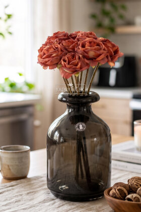 Yapay Çiçek 9'lu Aqua Gül Buketi 26 cm Alev Turuncu - 2