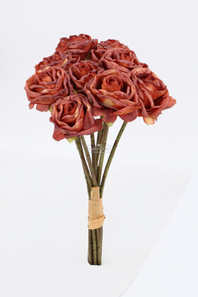 Yapay Çiçek 9'lu Aqua Gül Buketi 26 cm Alev Turuncu - 3