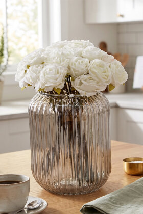 Yapay Çiçek 9'lu Aqua Gül Buketi 26 cm Beyaz - Yapay Çiçek Deposu