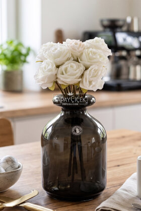 Yapay Çiçek 9'lu Aqua Gül Buketi 26 cm Beyaz - 2