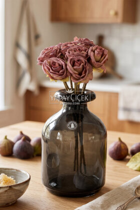 Yapay Çiçek 9'lu Aqua Gül Buketi 26 cm Gül Kurusu - 2