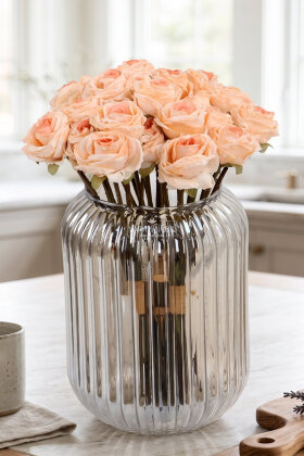 Yapay Çiçek 9'lu Aqua Gül Buketi 26 cm Somon - Yapay Çiçek Deposu